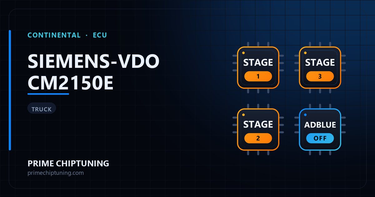 Solutions disponibles pour la famille d'ECU CONTINENTAL SIEMENS-VDO CM2150E : Reprogrammation Stage 1, Reprogrammation Stage 3, Reprogrammation Stage 2, Suppression AdBlue / SCR