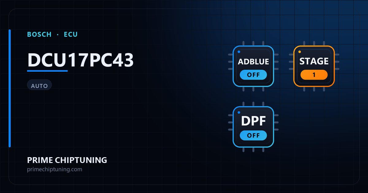 Solutions disponibles pour la famille d'ECU BOSCH DCU17PC43 : Suppression AdBlue / SCR, Reprogrammation Stage 1, Suppression FAP (DPF)