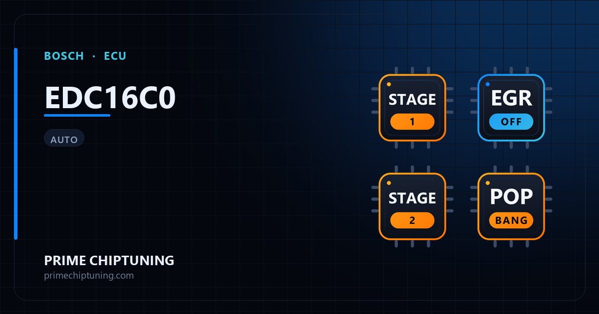 Solutions disponibles pour la famille d'ECU BOSCH EDC16C0 : Reprogrammation Stage 1, Suppression EGR, Reprogrammation Stage 2, Suppression du limiteur de vitesse (Vmax)