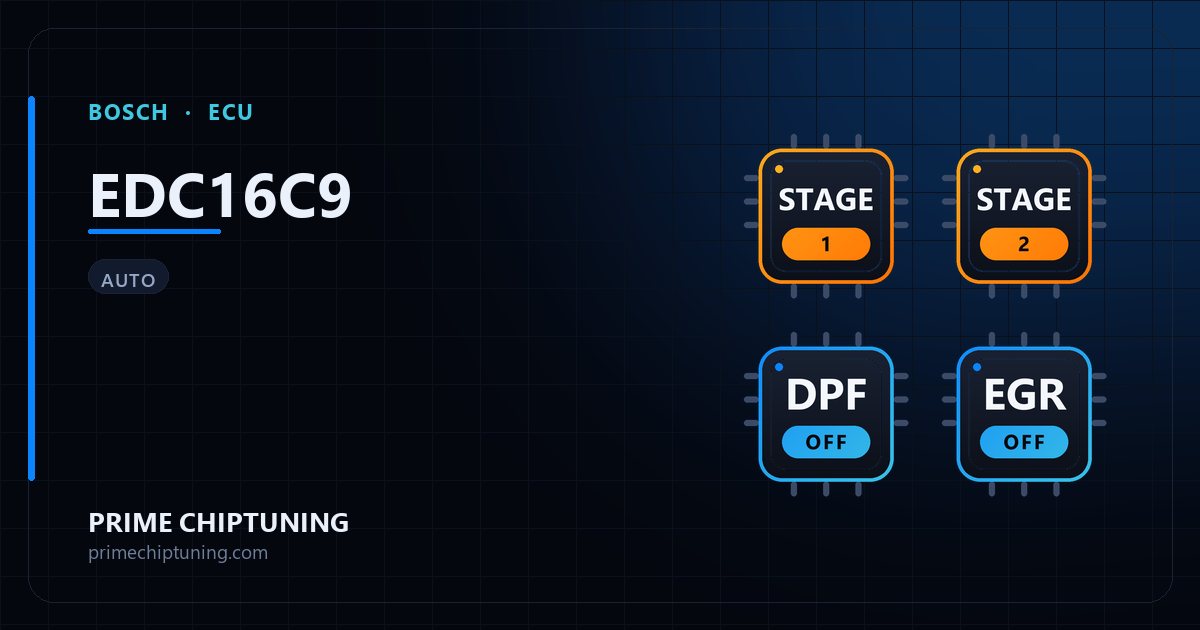 Solutions disponibles pour la famille d'ECU BOSCH EDC16C9 : Reprogrammation Stage 1, Reprogrammation Stage 2, Suppression FAP (DPF), Suppression EGR
