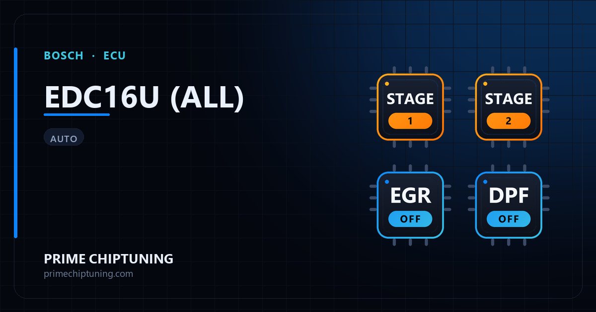 Solutions disponibles pour la famille d'ECU BOSCH EDC16U (ALL) : Reprogrammation Stage 1, Suppression EGR, Reprogrammation Stage 2, Suppression FAP (DPF)