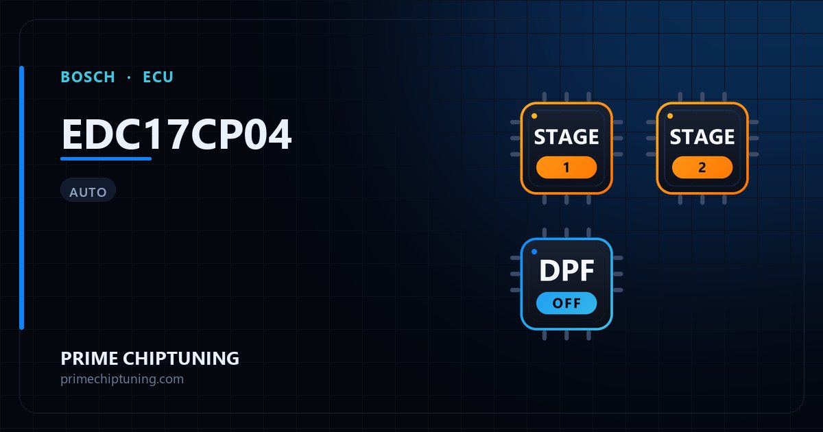 Solutions disponibles pour la famille d'ECU BOSCH EDC17CP04 : Reprogrammation Stage 1, Reprogrammation Stage 2, Suppression FAP (DPF)