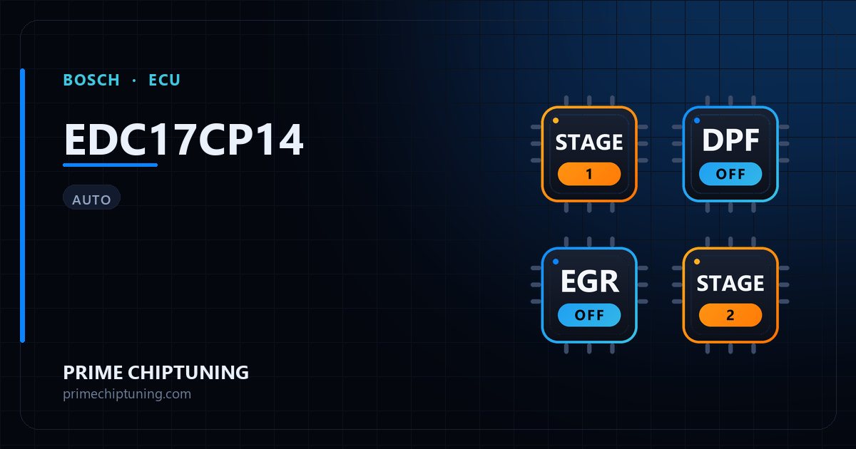 Solutions disponibles pour la famille d'ECU BOSCH EDC17CP14 : Reprogrammation Stage 1, Suppression FAP (DPF), Suppression EGR, Reprogrammation Stage 2