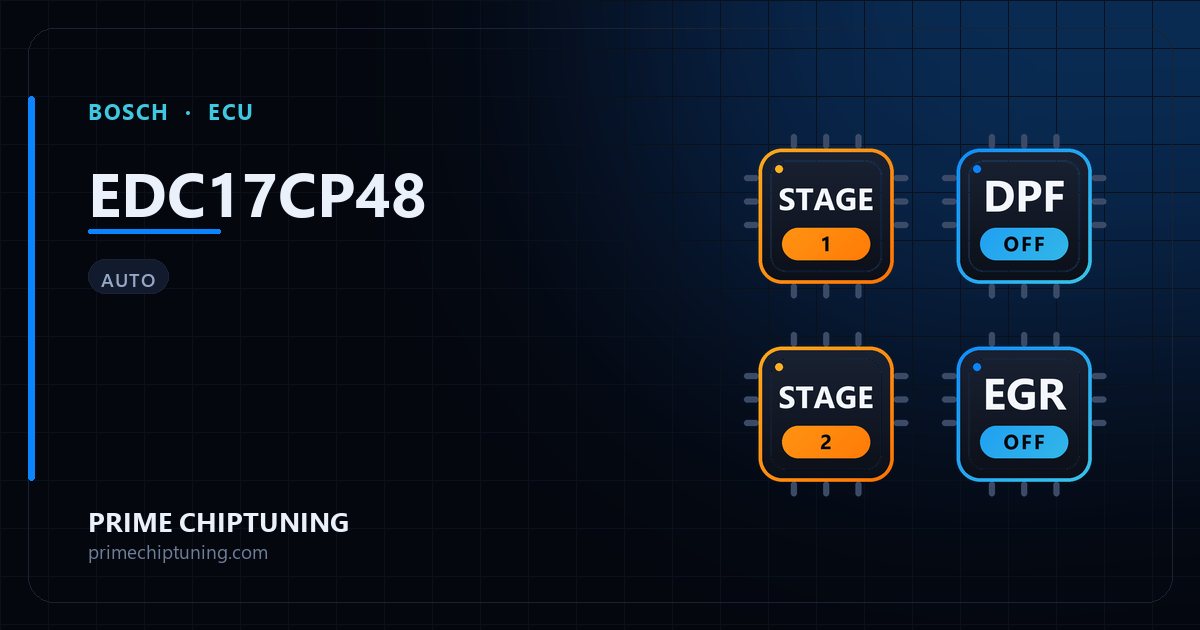 Solutions disponibles pour la famille d'ECU BOSCH EDC17CP48 : Reprogrammation Stage 1, Suppression FAP (DPF), Reprogrammation Stage 2, Suppression EGR