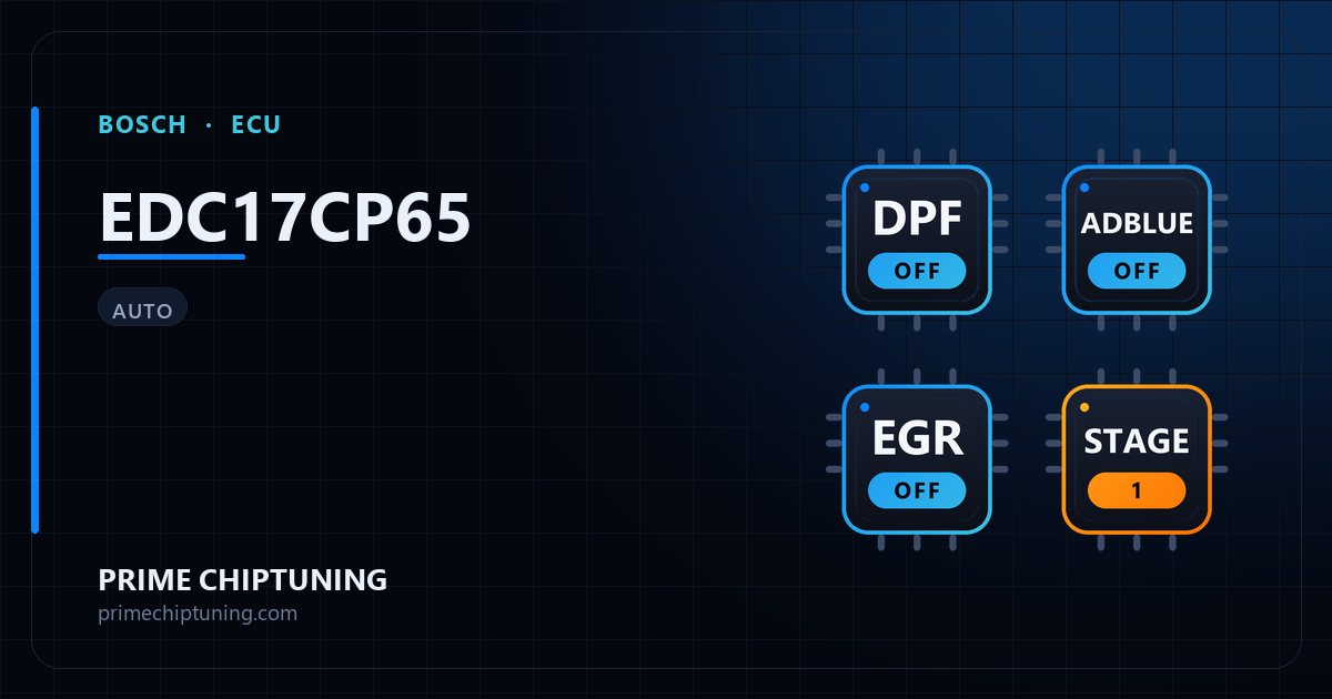 Solutions disponibles pour la famille d'ECU BOSCH EDC17CP65 : Suppression FAP (DPF), Suppression EGR, Suppression AdBlue / SCR, Reprogrammation Stage 1