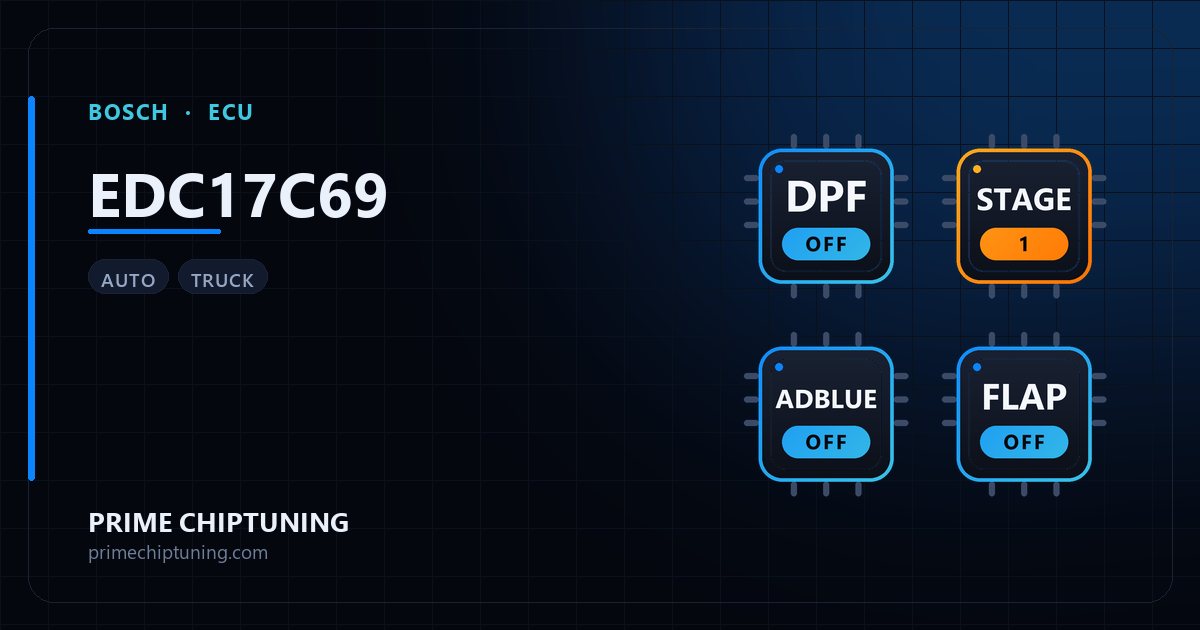 Solutions disponibles pour la famille d'ECU BOSCH EDC17C69 : Suppression FAP (DPF), Reprogrammation Stage 1, Suppression AdBlue / SCR, Suppression volets d'admission (swirl)