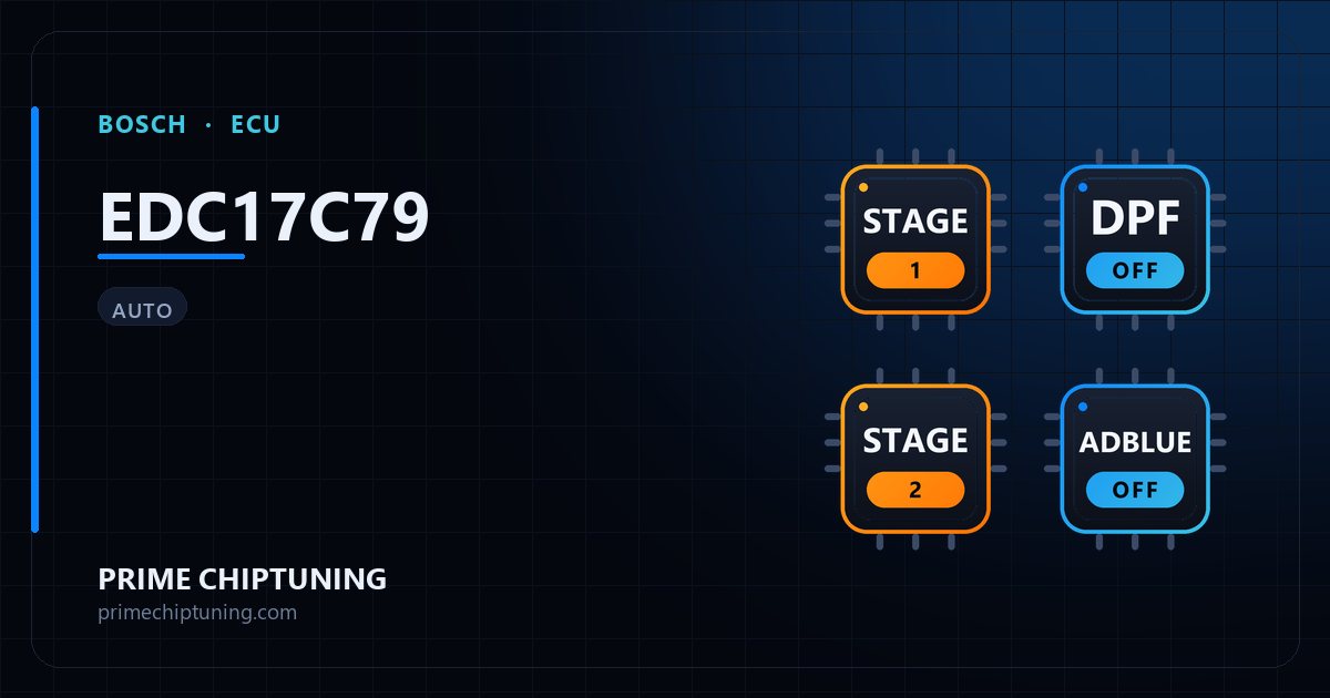 Solutions disponibles pour la famille d'ECU BOSCH EDC17C79 : Reprogrammation Stage 1, Suppression FAP (DPF), Reprogrammation Stage 2, Suppression AdBlue / SCR
