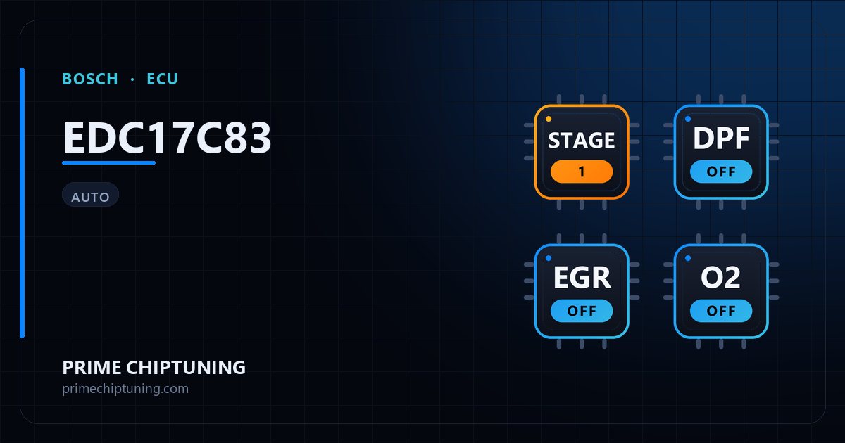 Solutions disponibles pour la famille d'ECU BOSCH EDC17C83 : Reprogrammation Stage 1, Suppression FAP (DPF), Suppression EGR, Suppression sonde Lambda / O2