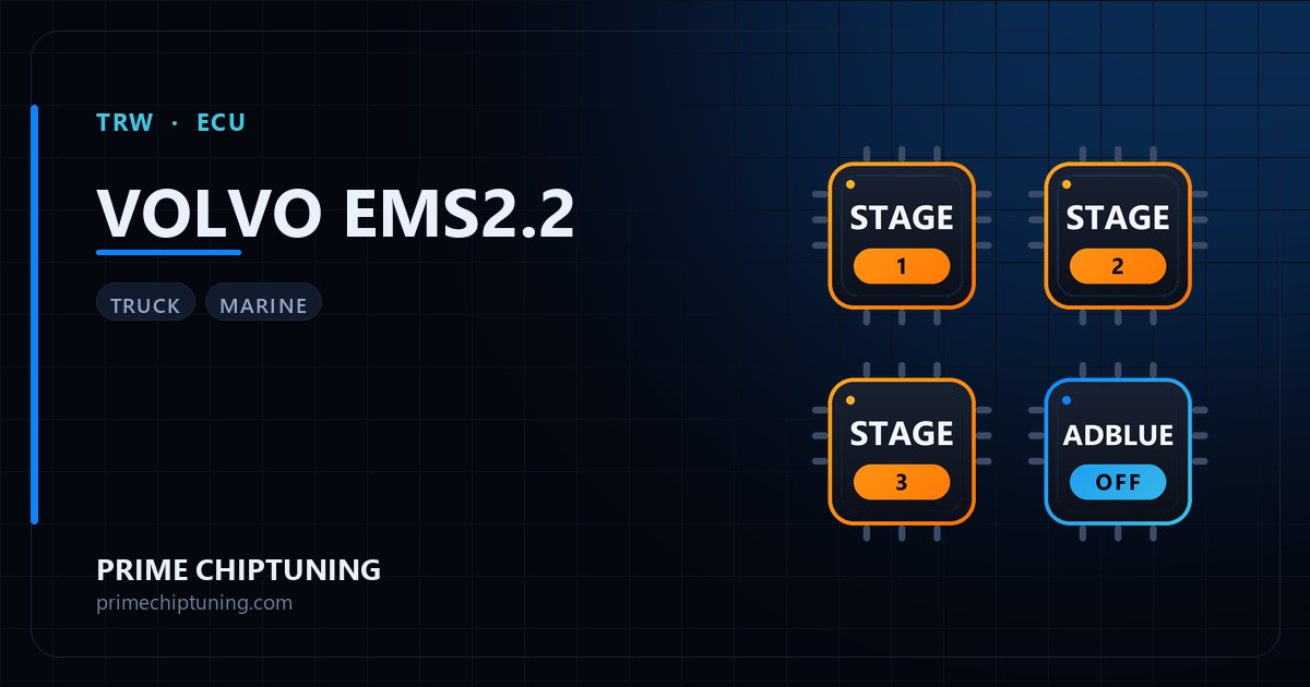 Solutions disponibles pour la famille d'ECU TRW VOLVO EMS2.2 : Reprogrammation Stage 1, Reprogrammation Stage 3, Reprogrammation Stage 2, Suppression FAP (DPF)