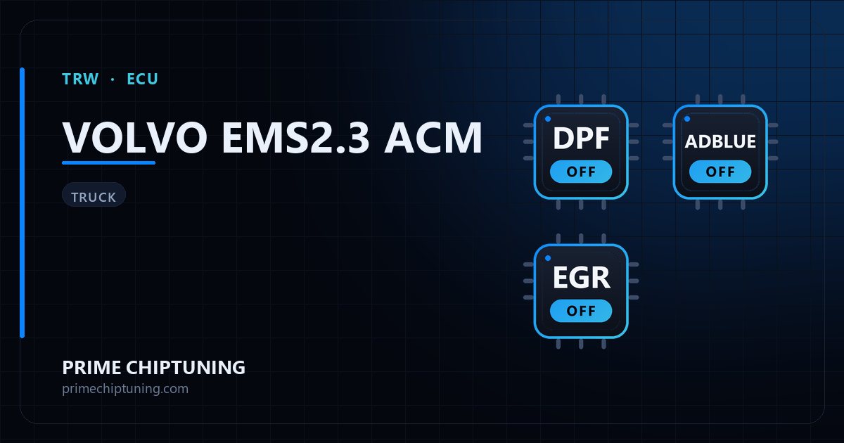 Solutions disponibles pour la famille d'ECU TRW VOLVO EMS2.3 ACM : Suppression FAP (DPF), Suppression AdBlue / SCR, Suppression EGR