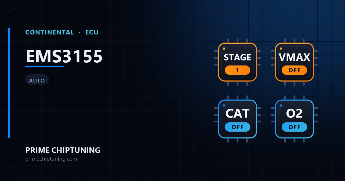 Solutions disponibles pour la famille d'ECU CONTINENTAL EMS3155 : Reprogrammation Stage 1, Suppression du limiteur de vitesse (Vmax), Décata / Suppression catalyseur, Suppression sonde Lambda / O2