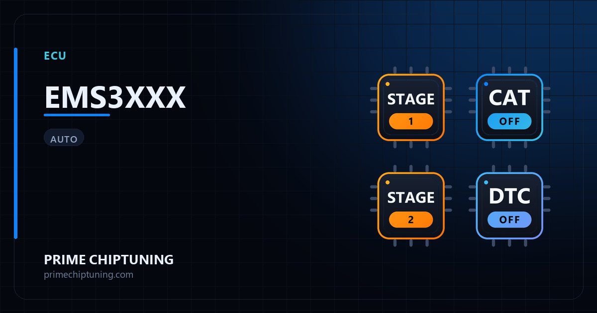 Solutions disponibles pour la famille d'ECU EMS3XXX : Reprogrammation Stage 1, Décata / Suppression catalyseur, Reprogrammation Stage 2, Pop & Bang