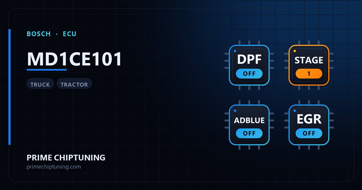 Solutions disponibles pour la famille d'ECU BOSCH MD1CE101 : Reprogrammation Stage 1, Suppression FAP (DPF), Suppression AdBlue / SCR, Suppression EGR