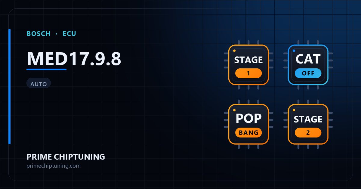 Solutions disponibles pour la famille d'ECU BOSCH MED17.9.8 : Reprogrammation Stage 1, Pop & Bang, Reprogrammation Stage 2, Décata / Suppression catalyseur