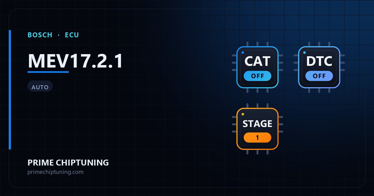 Solutions disponibles pour la famille d'ECU BOSCH MEV17.2.1 : Reprogrammation Stage 1, Suppression codes défaut (DTC), Décata / Suppression catalyseur