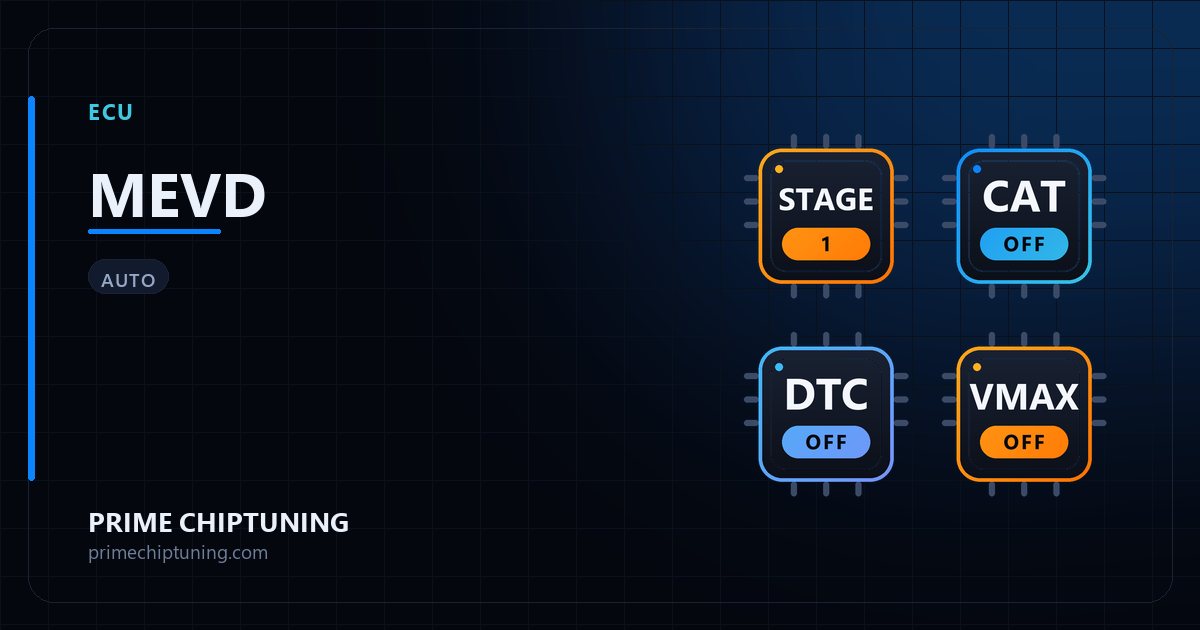 Solutions disponibles pour la famille d'ECU MEVD : Reprogrammation Stage 1, Suppression codes défaut (DTC), Suppression du limiteur de vitesse (Vmax), Décata / Suppression catalyseur