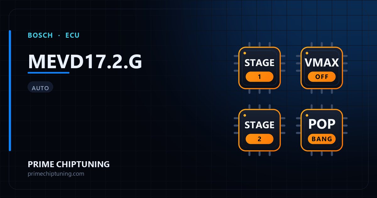 Solutions disponibles pour la famille d'ECU BOSCH MEVD17.2.G : Reprogrammation Stage 1, Suppression du limiteur de vitesse (Vmax), Reprogrammation Stage 2, Pop & Bang