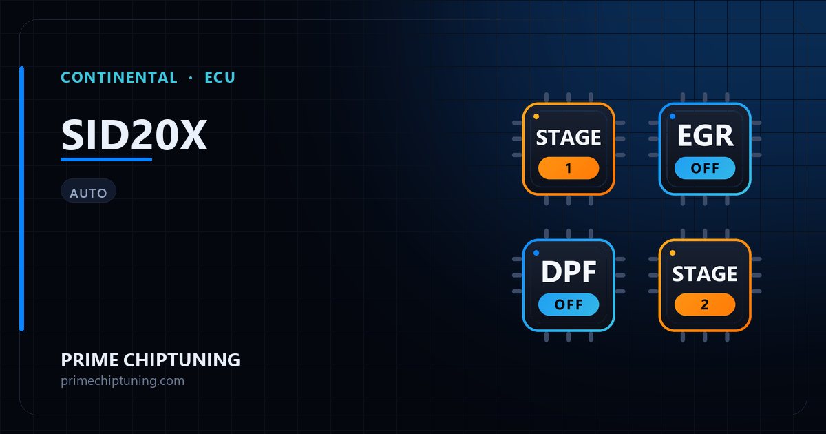 Solutions disponibles pour la famille d'ECU CONTINENTAL SID20X : Reprogrammation Stage 1, Suppression EGR, Suppression FAP (DPF), Reprogrammation Stage 2