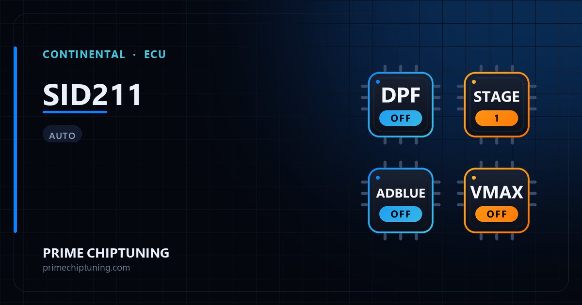 Solutions disponibles pour la famille d'ECU CONTINENTAL SID211 : Suppression FAP (DPF), Reprogrammation Stage 1, Suppression AdBlue / SCR, Suppression du limiteur de vitesse (Vmax)