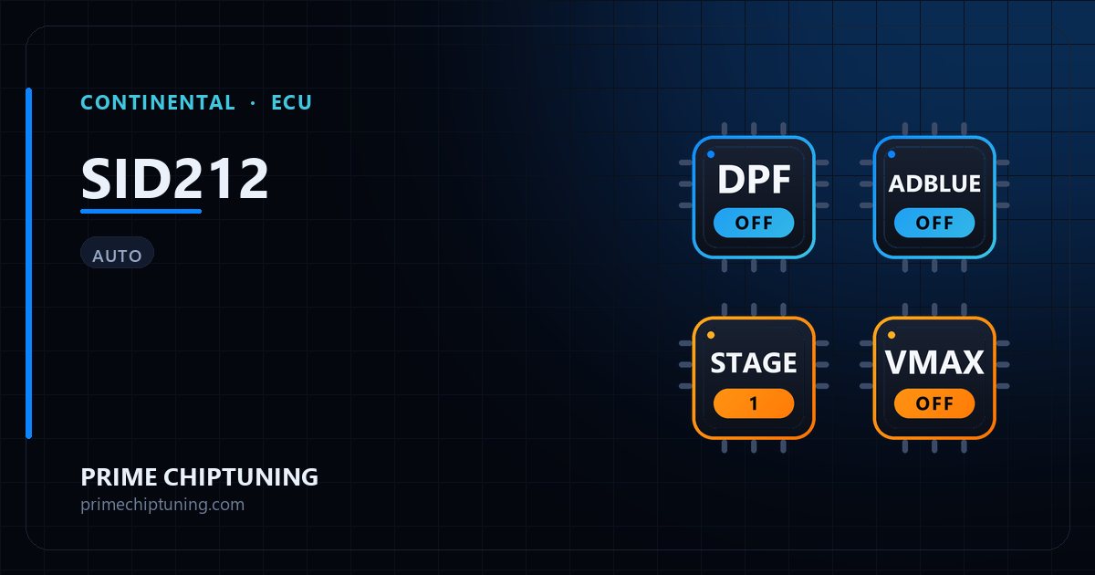 Solutions disponibles pour la famille d'ECU CONTINENTAL SID212 : Suppression FAP (DPF), Suppression AdBlue / SCR, Reprogrammation Stage 1, Suppression du limiteur de vitesse (Vmax)