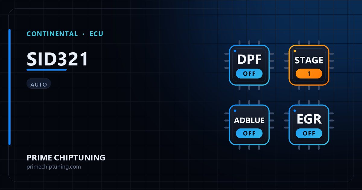 Solutions disponibles pour la famille d'ECU CONTINENTAL SID321 : Suppression FAP (DPF), Reprogrammation Stage 1, Suppression AdBlue / SCR, Suppression EGR