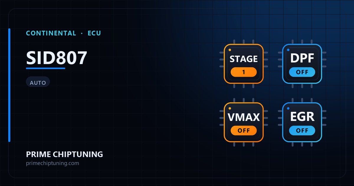Solutions disponibles pour la famille d'ECU CONTINENTAL SID807 : Reprogrammation Stage 1, Suppression FAP (DPF), Suppression du limiteur de vitesse (Vmax), Suppression EGR