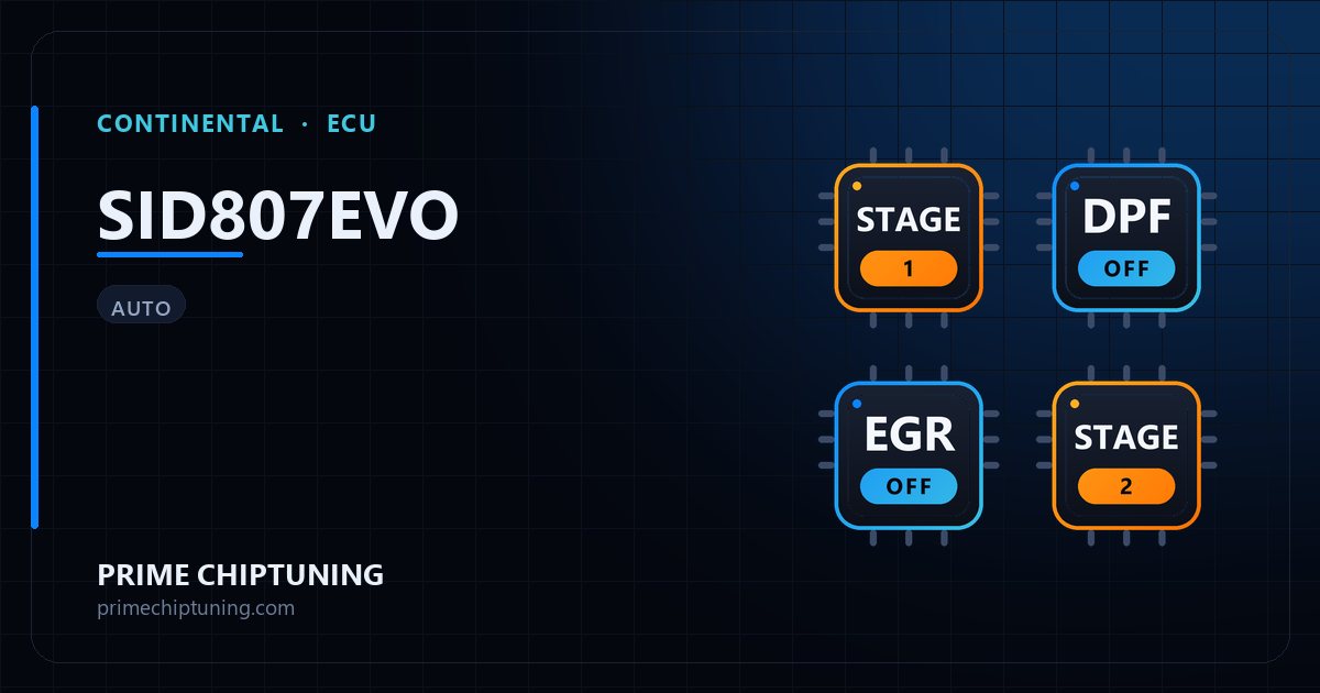 Solutions disponibles pour la famille d'ECU CONTINENTAL SID807EVO : Reprogrammation Stage 1, Suppression FAP (DPF), Suppression EGR, Reprogrammation Stage 2