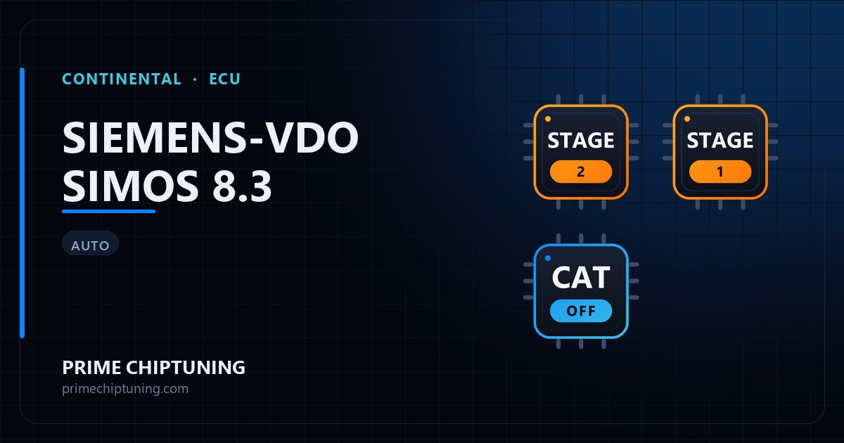 Solutions disponibles pour la famille d'ECU CONTINENTAL SIEMENS-VDO SIMOS 8.3 : Reprogrammation Stage 2, Reprogrammation Stage 1, Décata / Suppression catalyseur