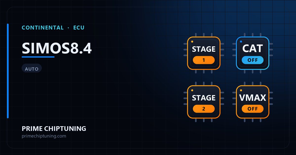 Solutions disponibles pour la famille d'ECU CONTINENTAL SIMOS8.4 : Reprogrammation Stage 1, Suppression du limiteur de vitesse (Vmax), Reprogrammation Stage 2, Décata / Suppression catalyseur