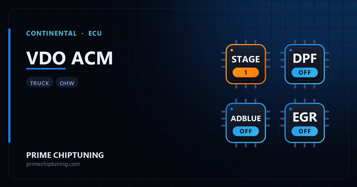 Solutions disponibles pour la famille d'ECU CONTINENTAL VDO ACM : Reprogrammation Stage 1, Suppression FAP (DPF), Suppression AdBlue / SCR, Suppression EGR