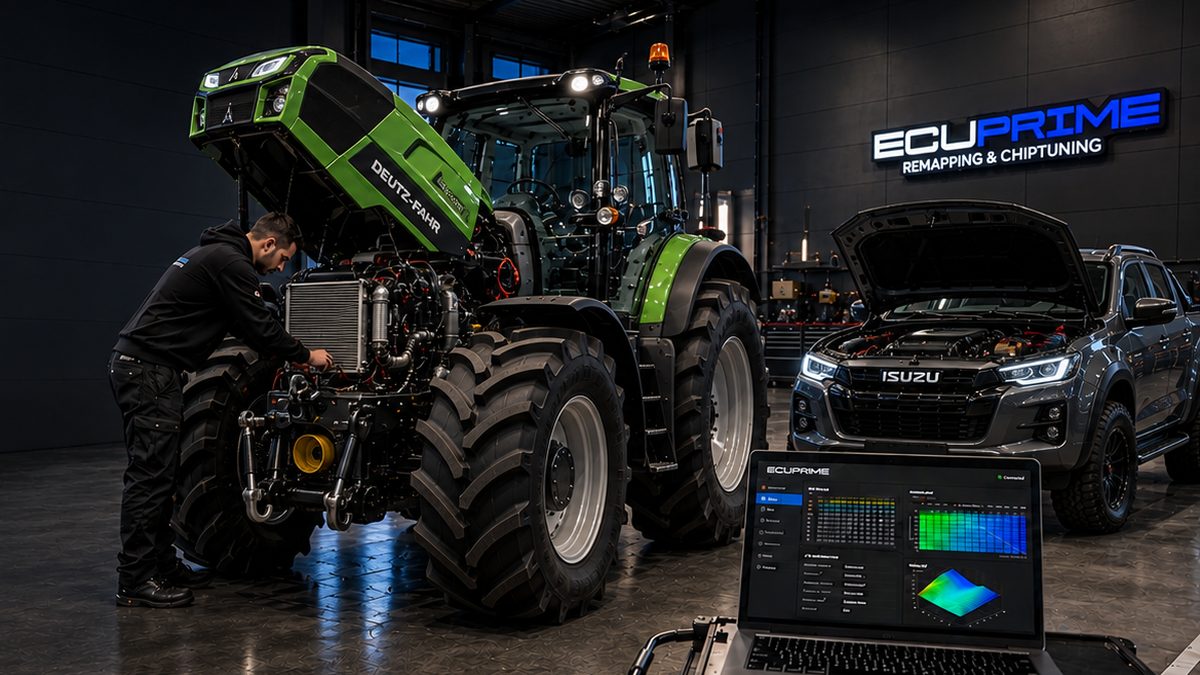 Travail logiciel ECU sur un tracteur Deutz-Fahr à l'atelier