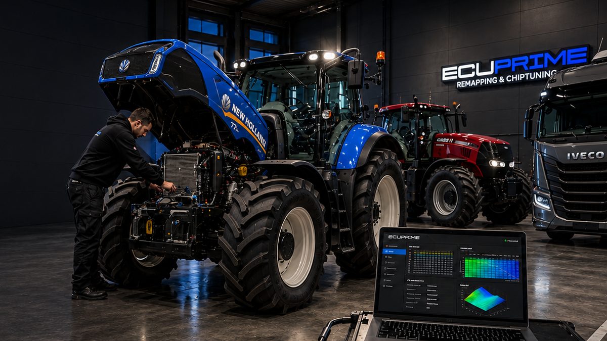 Travail logiciel ECU sur des tracteurs New Holland et Case IH et un camion Iveco à l'atelier