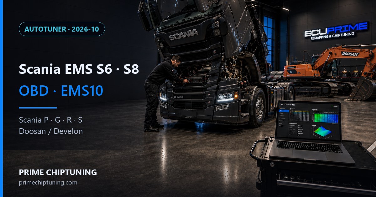 Scania EMS S6, EMS S8 et EMS10, solutions logicielles : le calculateur moteur se lit désormais par la prise de diagnostic